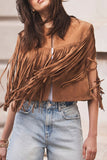 Casual Street Fringed Trim O Neck Waistcoats