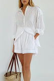 Casual Pocket See-Through Texture Turndown Collar Long Sleeve Two Pieces