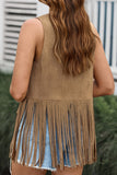 Casual Solid Color Fringed Trim V Neck Waistcoats(6 Colors)