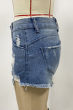 Casual Daily Ripped Without Belt High Waist Loose Denim Shorts(No Belt)