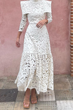 Elegant Lace Patchwork Half A Turtleneck Waist Skirt Dresses