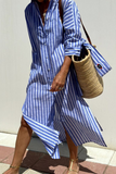 Casual Geometric Print Lace Up Buttons Turndown Collar Shirt Dresses