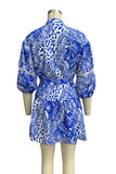 Casual Vacation Floral Print Lace Up Mandarin Collar Waist Skirt Dresses