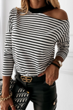 Casual Street Stripe Hollow Out Irregular O Neck Tops