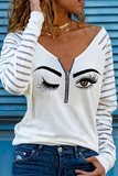 Casual Eyes Print Stripe Chains V Neck Tops(3 Colors)