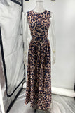 Casual Vacation Leopard Backless Contrast O Neck Sleeveless Two Pieces