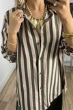 Casual Stripe Leopard Patchwork Contrast Shirt Collar Blouses