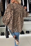 Casual Leopard Buttons Ruched O Neck Blouses