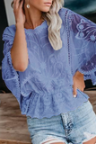 Casual Solid Color Lace O Neck Blouses(5 Colors)