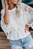 Casual Solid Color Lace O Neck Blouses(5 Colors)