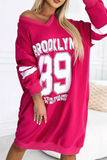 Casual Street Digital Letter Print V Neck Long Sleeve Dresses(4 Colors)