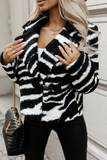 Casual Street Zebra Print Buttons Fluffy Contrast Turndown Collar Outerwear