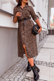 Street Elegant Zebra Print Leopard Buttons Turndown Collar Shirt Dresses