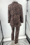 Casual Street Leopard Pocket Turn-back Collar Long Sleeve Two Pieces