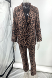 Casual Street Leopard Pocket Turn-back Collar Long Sleeve Two Pieces