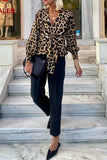 Street Elegant Leopard Print Lace Up V Neck Blouses