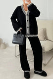 Casual Patchwork Buttons V Neck Long Sleeve Two Pieces(4 Colors)