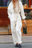 Casual Street Lace Up Buttons Turndown Collar Loose Jumpsuits