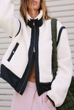 Casual Patchwork Zipper Contrast Mandarin Collar Outerwear(5 Colors)