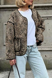 Casual Street Leopard Pocket Patchwork O Neck Outerwear(3 Colors)