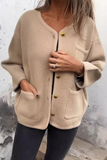 Casual Pocket Buttons O Neck Outerwear(3 Colors)