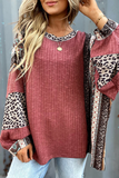 Casual Stripe Leopard Patchwork Contrast O Neck Tops