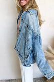 Casual Daily Buttons Patchwork Turndown Collar Long Sleeve Denim Jacket