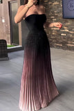 Sexy Gradient Color Pleated Contrast Strapless Strapless Dresses