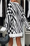 Casual Stripe Irregular Weave Contrast O Neck Sweaters