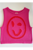 Casual Smiley Face Weave Contrast O Neck Tops(5 Colors)