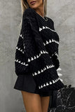 Casual Stripe Patchwork Contrast O Neck Sweaters