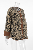 Casual Leopard Pocket Buttons Patchwork O Neck Outerwear