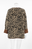 Casual Leopard Pocket Buttons Patchwork O Neck Outerwear