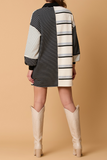 Casual Stripe Pocket Patchwork Contrast Turndown Collar Long Sleeve Dresses