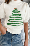 Casual Christmas Tree Sequins Patchwork Half A Turtleneck Sweaters