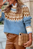 Casual National Totem Weave Contrast O Neck Sweaters