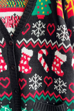 Casual Snowflakes Christmas Tree Buttons Weave Contrast V Neck Outerwear