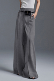 Casual Pocket Slit Ruched Loose High Waist Wide Leg Bottoms(No waist belt)