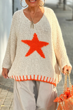 Casual Street The stars Weave Contrast V Neck Sweaters