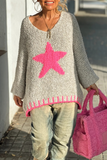 Casual Street The stars Weave Contrast V Neck Sweaters