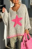 Casual Street The stars Weave Contrast V Neck Sweaters