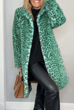 Casual Leopard Patchwork Fluffy Turndown Collar Outerwear