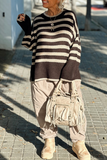 Casual Stripe Weave Contrast O Neck Sweaters