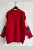 Casual Christmas Tree Sequins Patch O Neck Sweaters