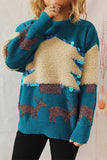 Casual Christmas Tree Sequins Patch O Neck Sweaters