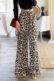 Casual Leopard Pocket Lace Up Loose High Waist Wide Leg Full Print Bottoms