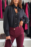 Elegant Hollow Out Buttons Turndown Collar Blouses(3 Colors)