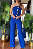 Sexy Buttons Irregular Strapless Regular Jumpsuits(6 Colors)