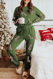 Casual Party Santa Claus Christmas Tree Candy Sequins Lace Up O Neck Long Sleeve Two Pieces(3 Colors)