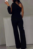 Sexy See-Through Mesh Sloping Shoulder Regular Jumpsuits